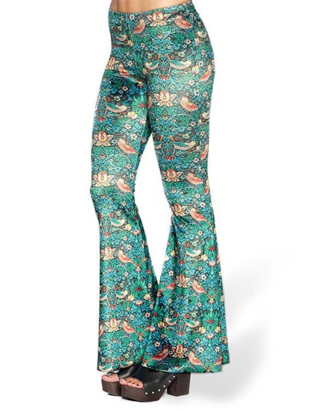 BlackMilk Strawberry Thief stretch Velvet Bell Bottoms Pants OOAK Small